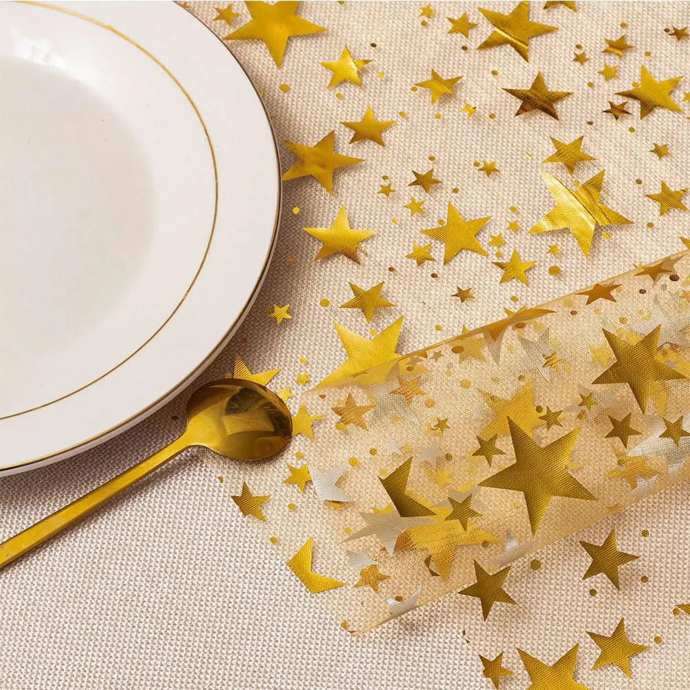 Glittering Metallic Table Runner with Star Design - Befez