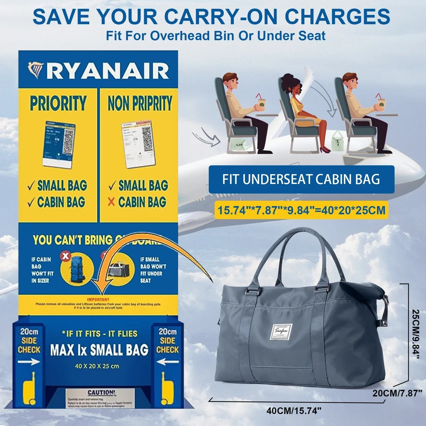 Spacious 40L Carry On Luggage Bag for Short Getaways
