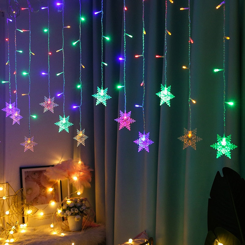 Colorful LED Snowflake String Lights