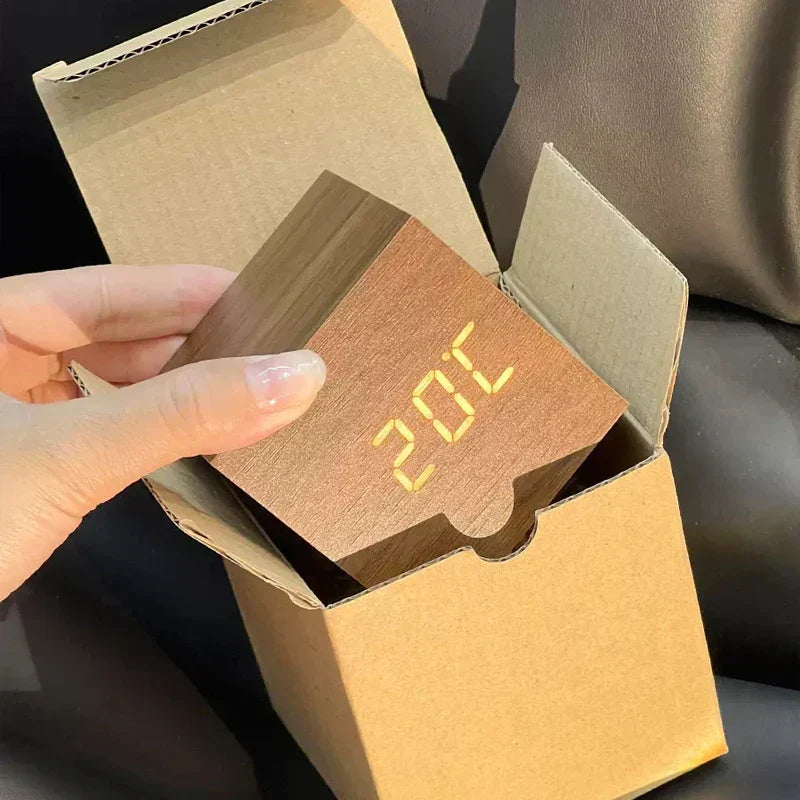 Simple Wooden Digital Alarm Clock with Temperature Display