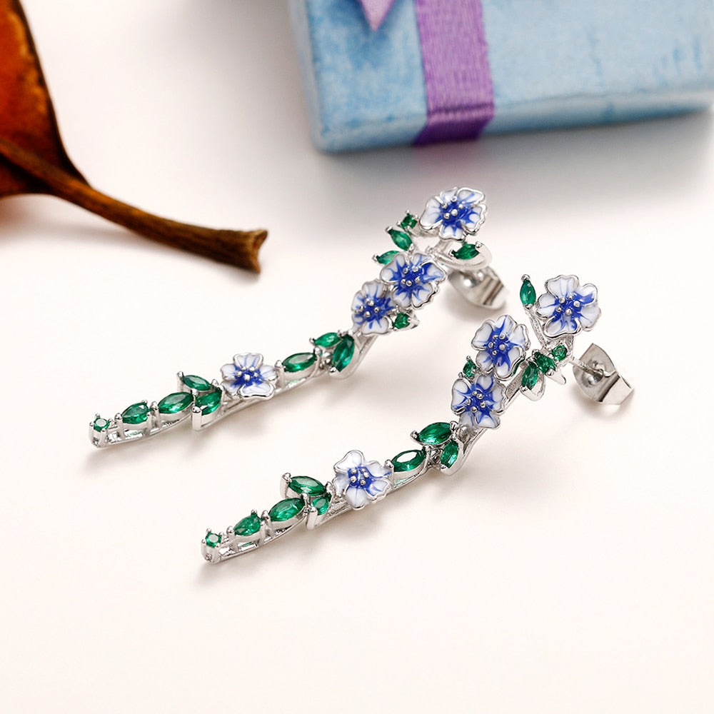Classic Navy Floral Drop Earrings