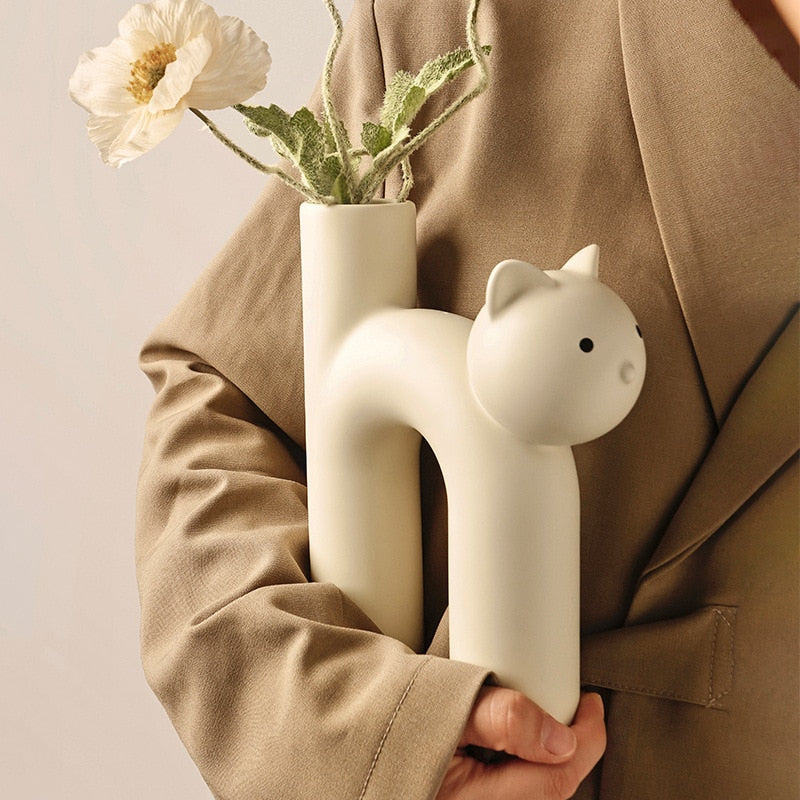 Decorative Clay Kitty Figurine Vase