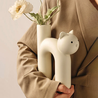 Decorative Clay Kitty Figurine Vase