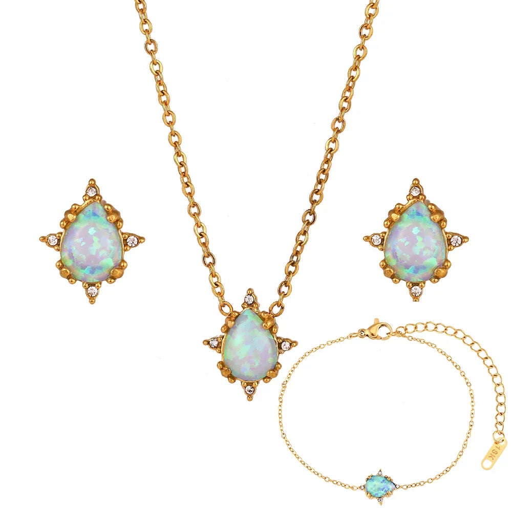 Delicate Sparkling Opal Jewelry Set