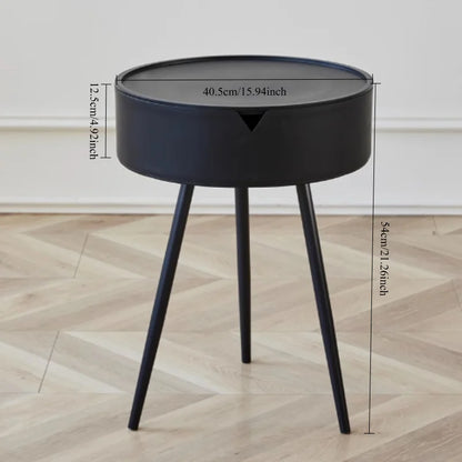 Compact Round End Table with Storage and Easy Move Design