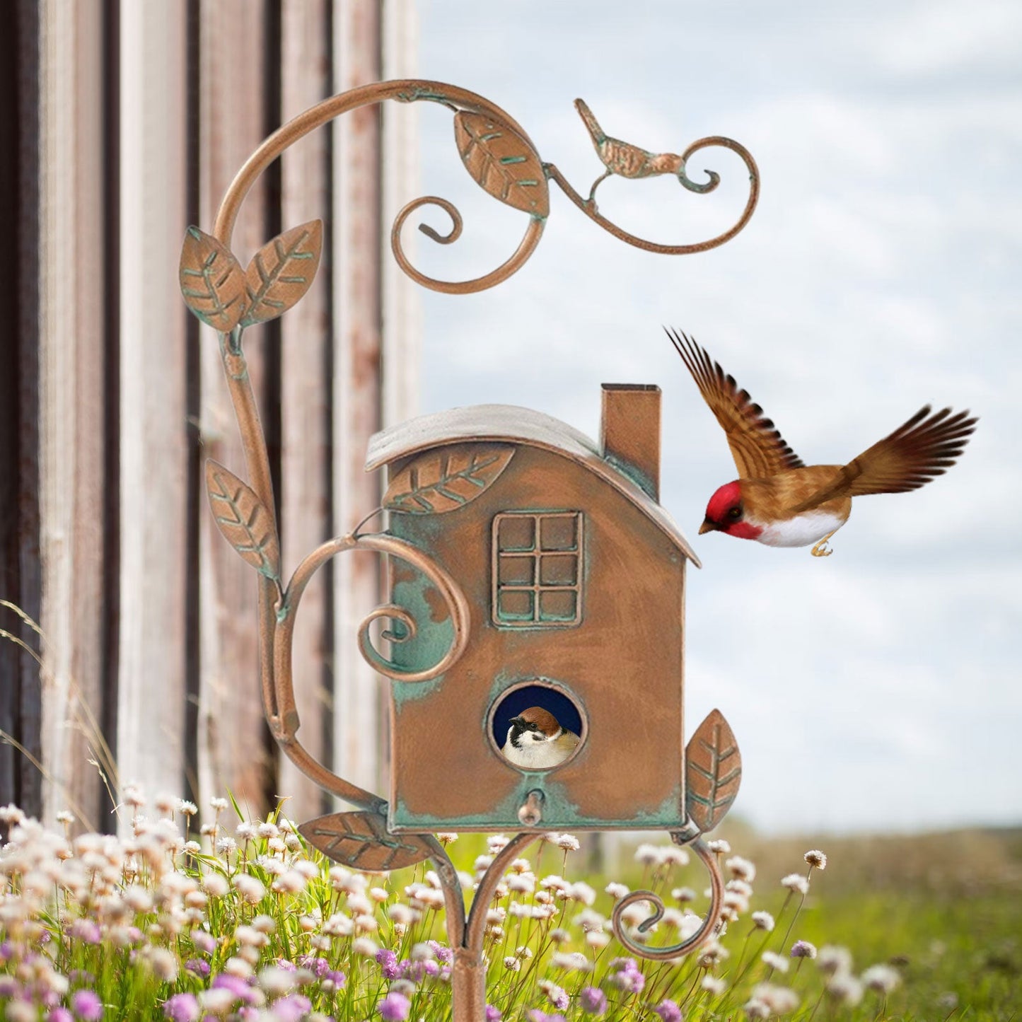 Colorful Metal Birdhouse Garden Ornament