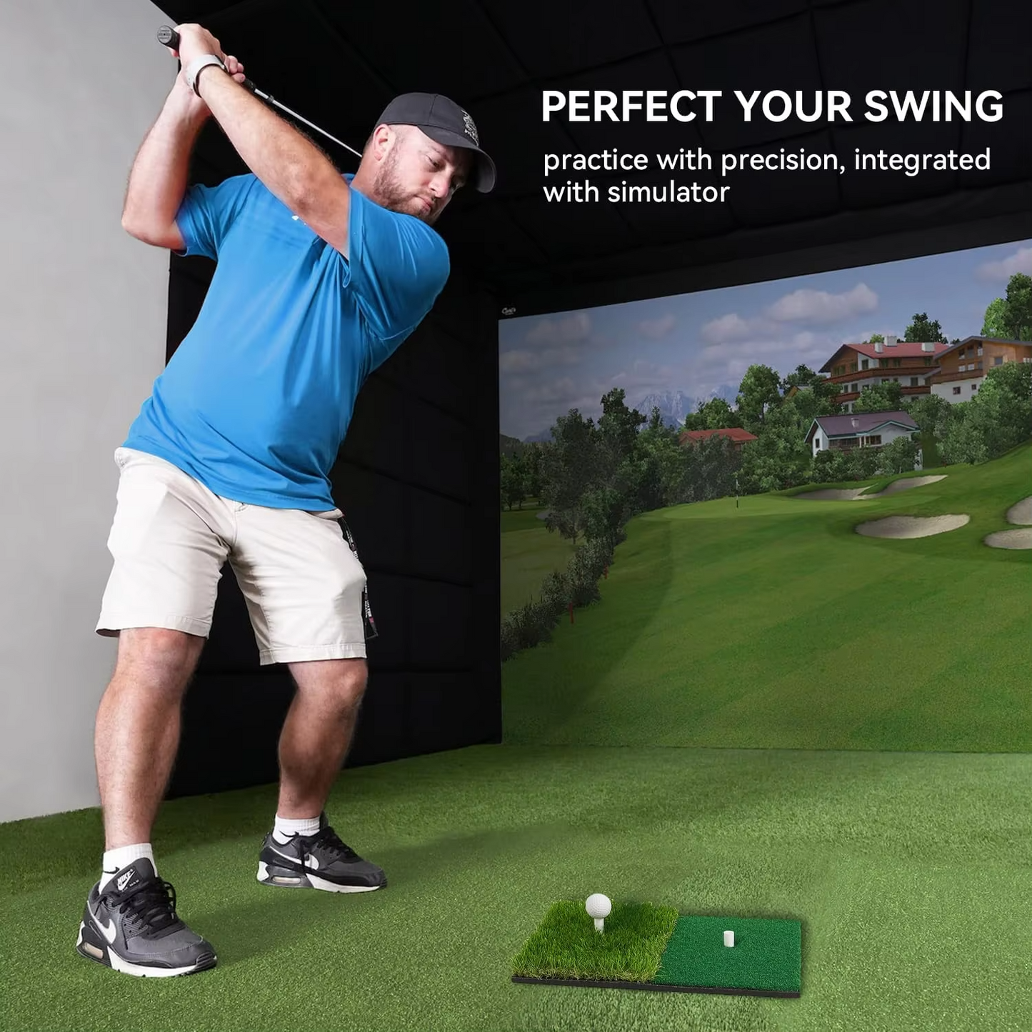 Compact Golf Practice Mat with Built-in Tee Holder