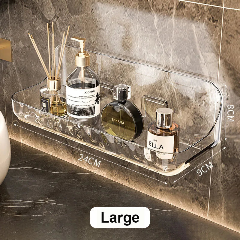 Stick On Wall Shelf Transparent Acrylic Bathroom Kitchen Organizer - Befez