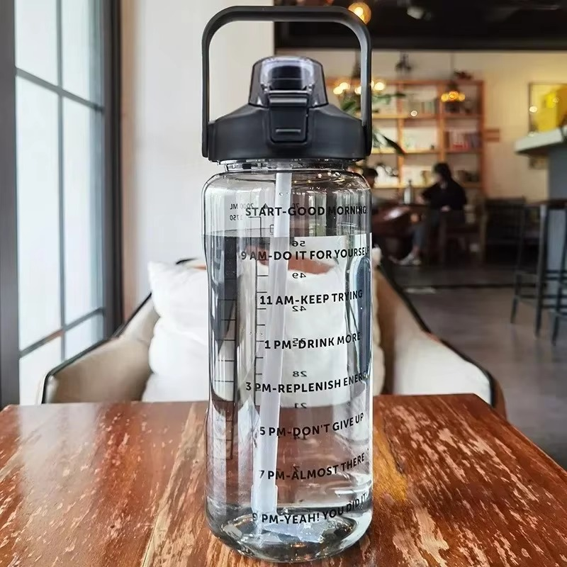 Big 68oz Insulated Gym Water Bottle with Straw and Timer