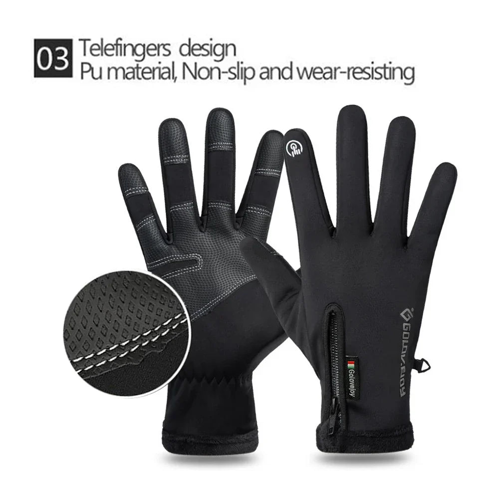 Warm Waterproof Motorcycle Gloves with Fleece Lining - Befez