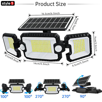 Bright Solar Powered Motion Spotlight 3 Head Lamp - Befez