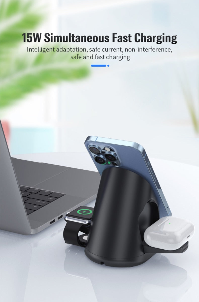 Compact 3in1 Wireless Charging Station Dock