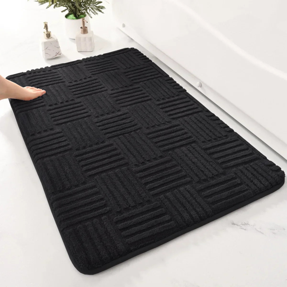 Soft Aqua Striped Bath Mat Non Slip Absorbent