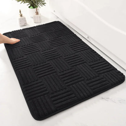 Soft Aqua Striped Bath Mat Non Slip Absorbent