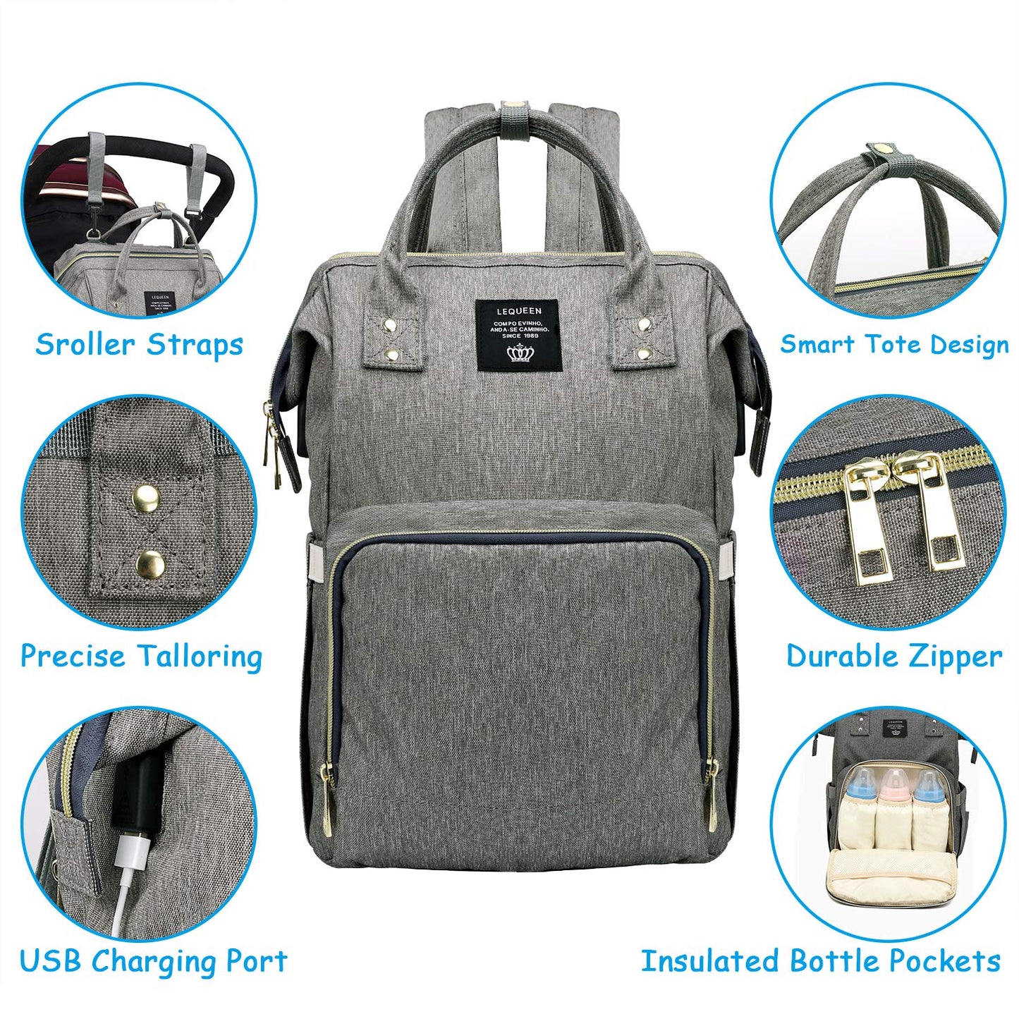 Spacious Portable USB Baby Diaper Bag Backpack
