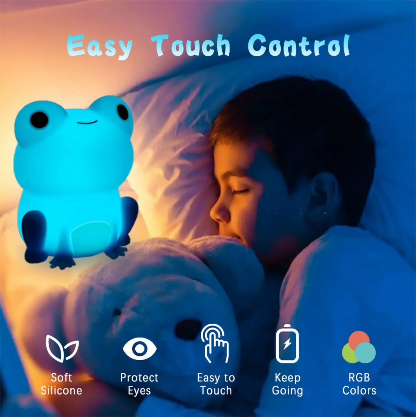 Colorful Frog Nightlight for Kids | Soft Silicone | Rechargeable