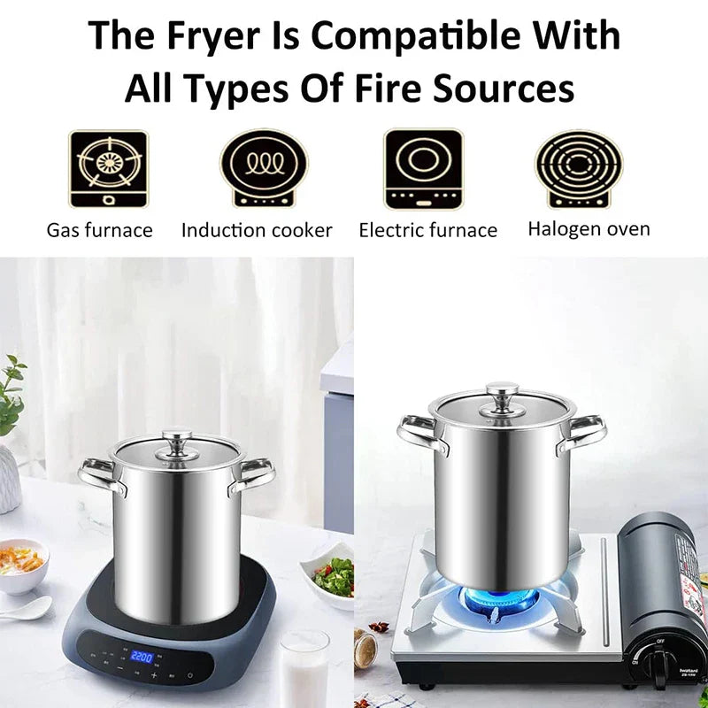 Large Stainless Steel Fry Pan 3L with Strainer & Lid