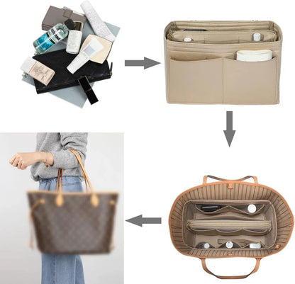 Premium Handbag Organizer Insert with Zipper Pockets