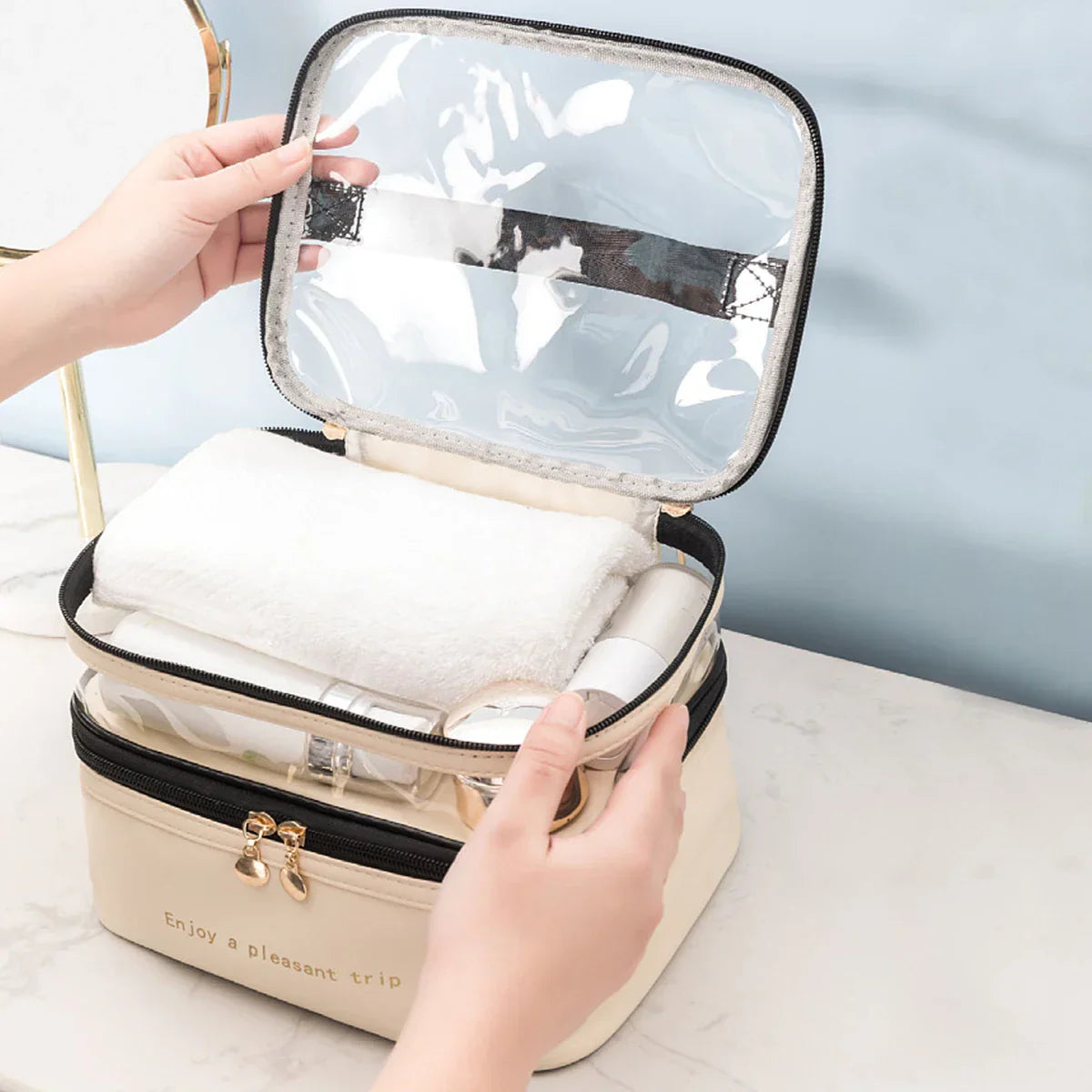 Spacious Double Layer Travel Makeup Bag