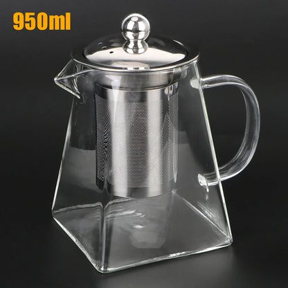 Clear Glass Teapot with Metal Strainer, 550/750/950ml