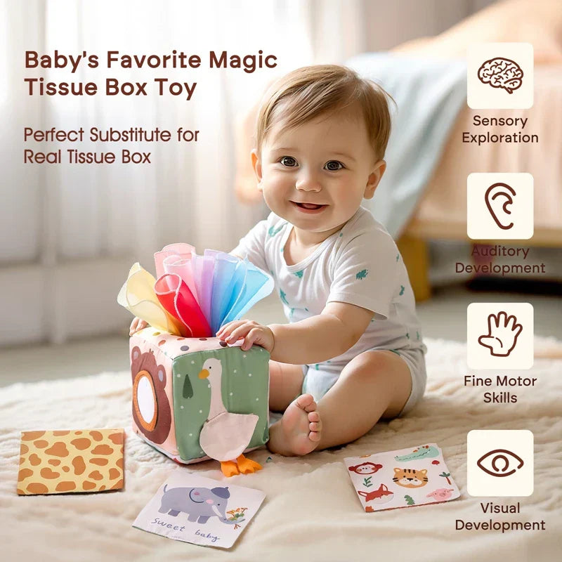 Soft Textured Tissue Box Toy for Baby Development