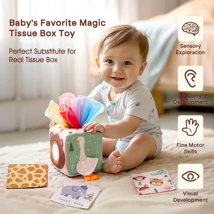 Soft Textured Tissue Box Toy for Baby Development