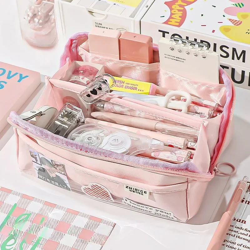 Clear Pencil Case with 10 Compartments & Large Storage