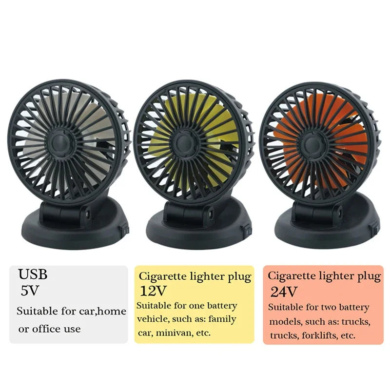 Portable Car Fan with USB & Cigarette Lighter Adapter