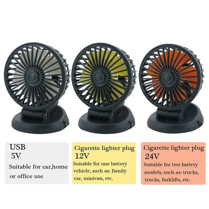 Portable Car Fan with USB & Cigarette Lighter Adapter