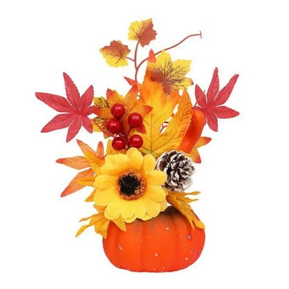 Fall Decorative Pumpkin with Fake Flowers Vase