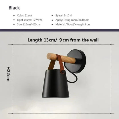 Rustic LED Wooden Wall Light with Brown Leather Strap