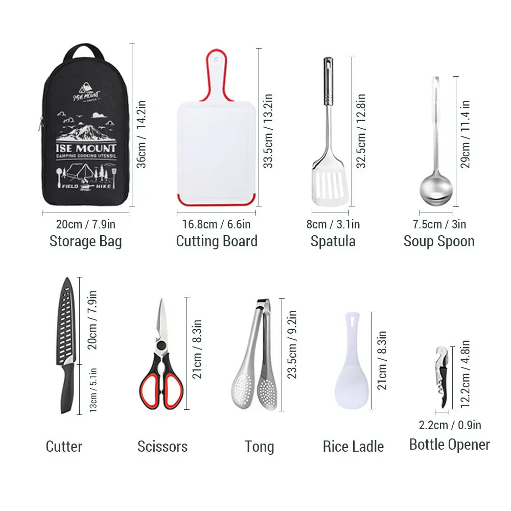 Portable 9pc Outdoor Camping Cookware Set with Storage Bag