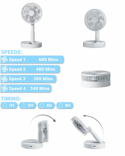 Compact USB Folding Fan with Timer and 4 Speeds