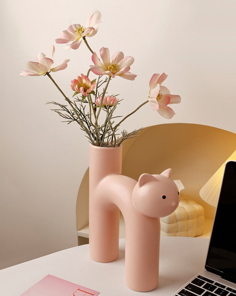 Decorative Clay Kitty Figurine Vase