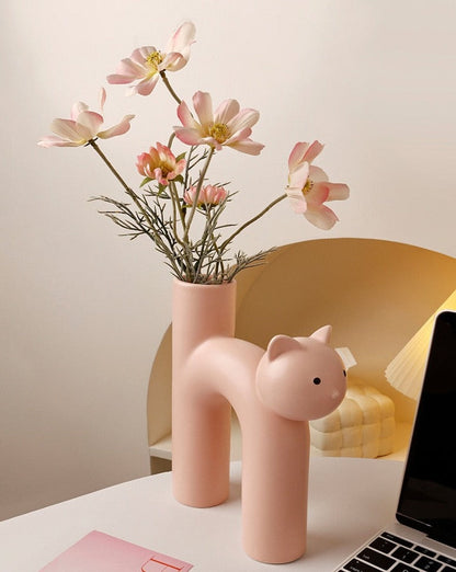 Decorative Clay Kitty Figurine Vase
