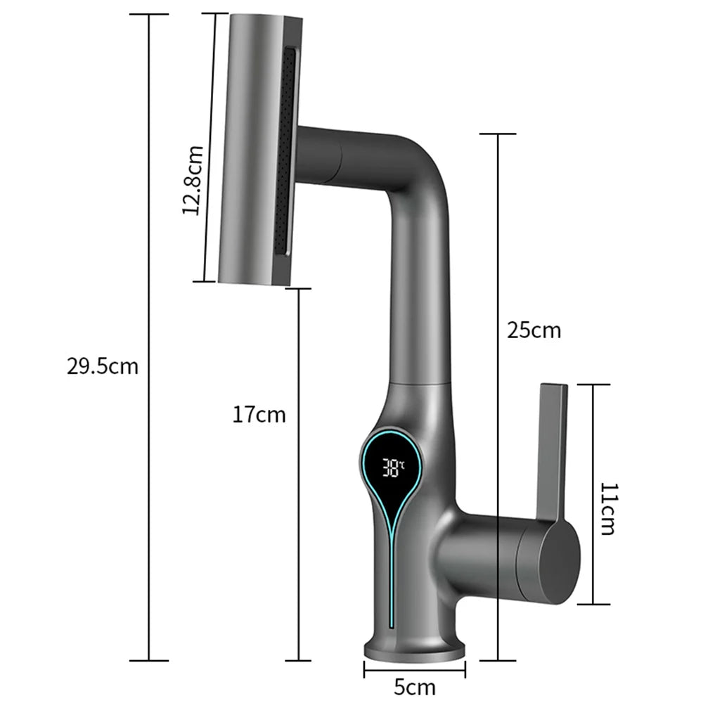 Modern Faucet with LED Temperature Control and Spray Nozzle