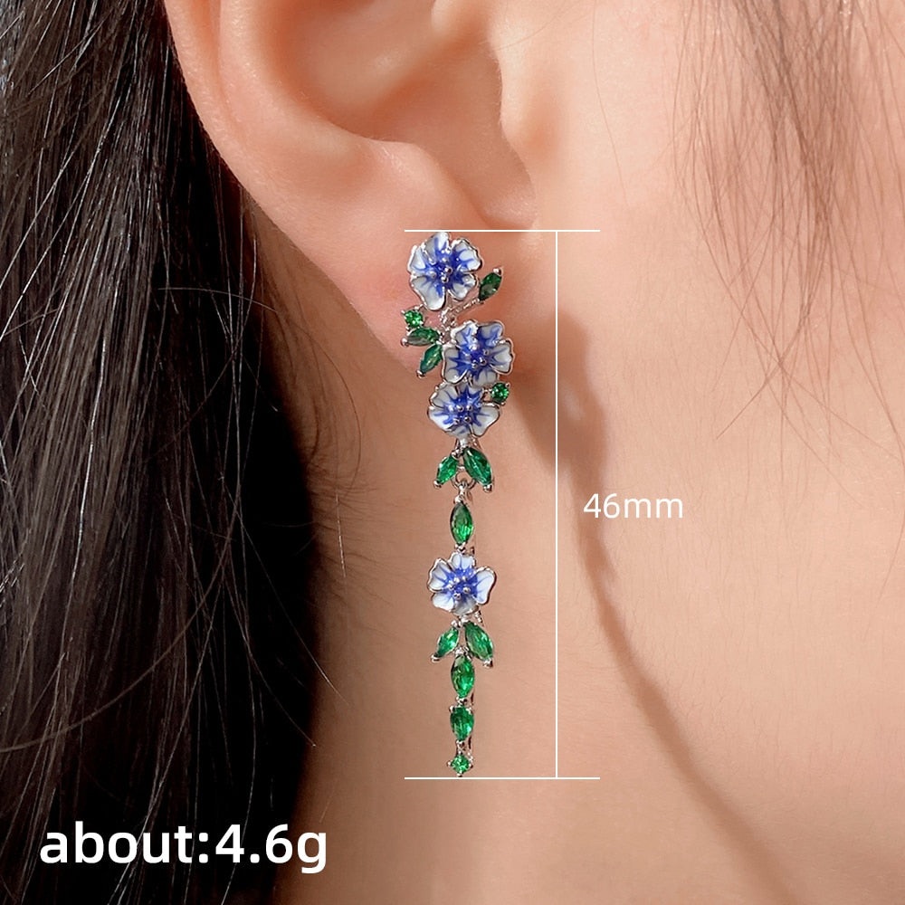 Classic Navy Floral Drop Earrings