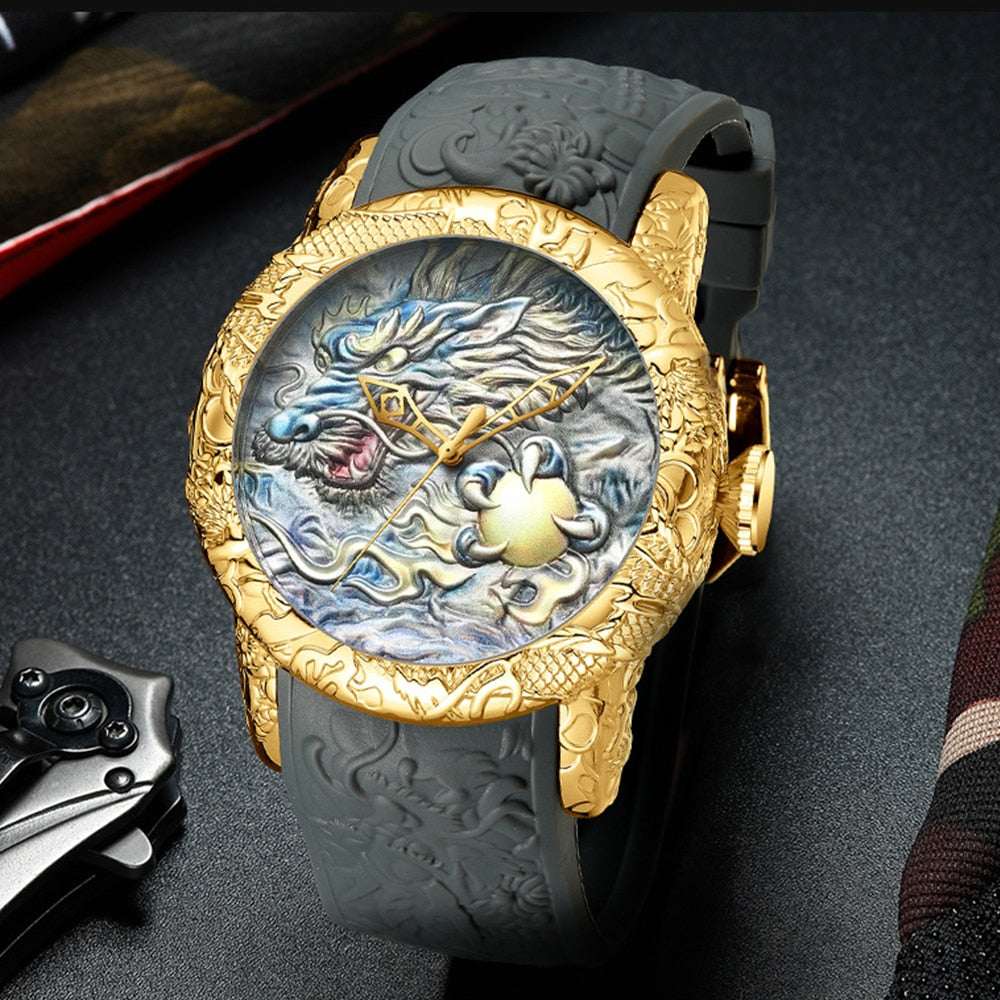 Vintage Dragon Quartz Leather Watch