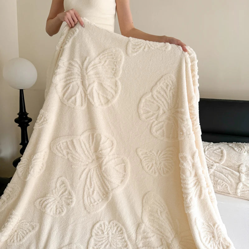 Cozy Plush Blanket with 3D Butterfly Pattern