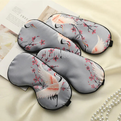 Soft Silk Eye Mask with Elegant Bird Pattern