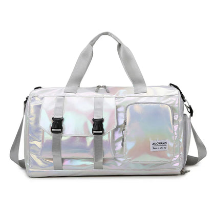 Spacious Holographic Weekend Travel Bag with Shoe Pocket