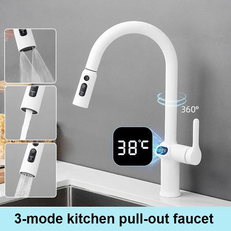 Modern Kitchen Faucet with Touch Screen and Rotating Spout
