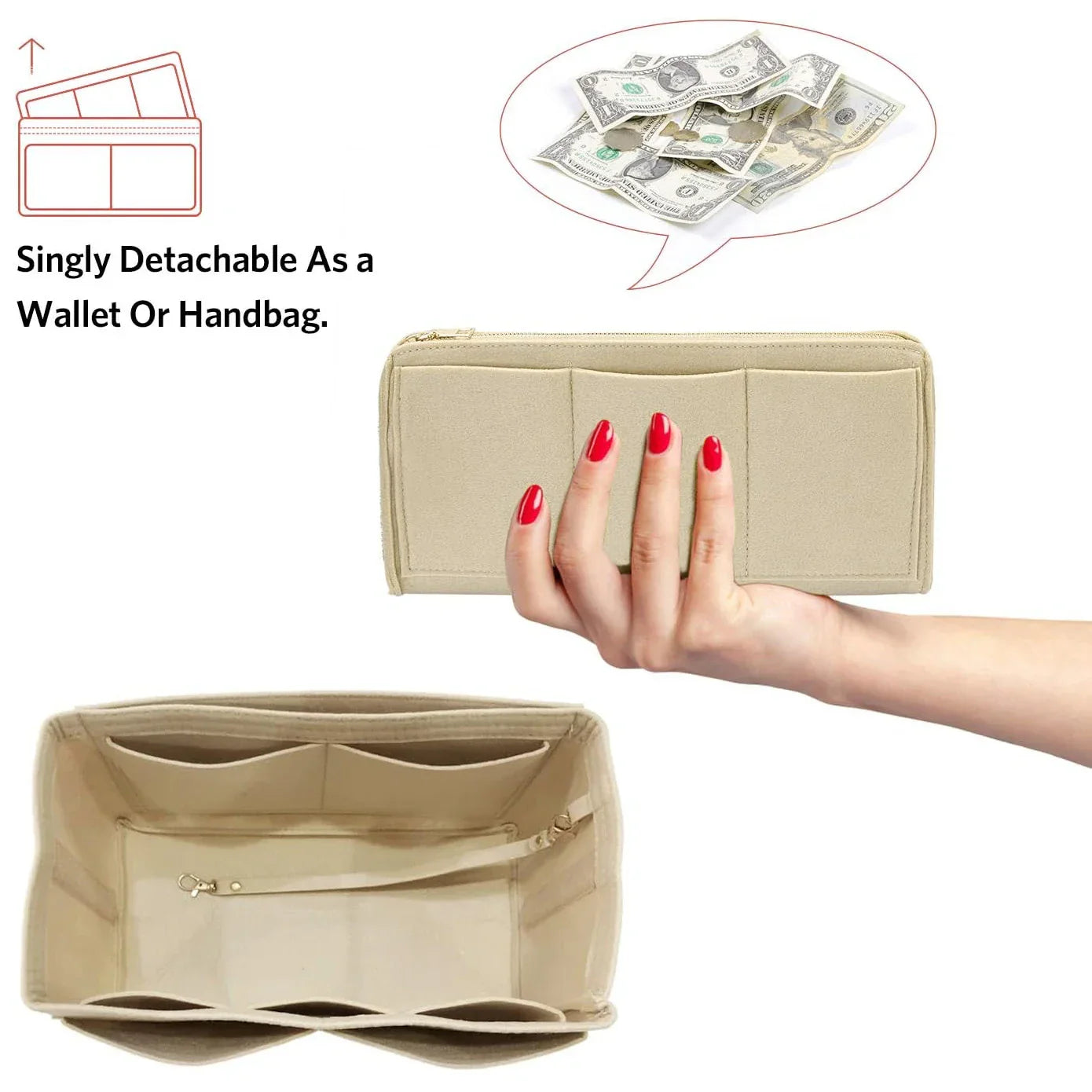 Premium Handbag Organizer Insert with Zipper Pockets - Befez