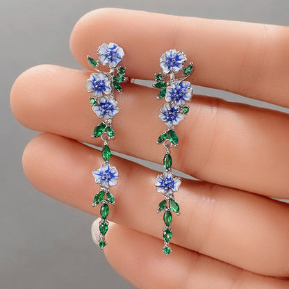 Classic Navy Floral Drop Earrings