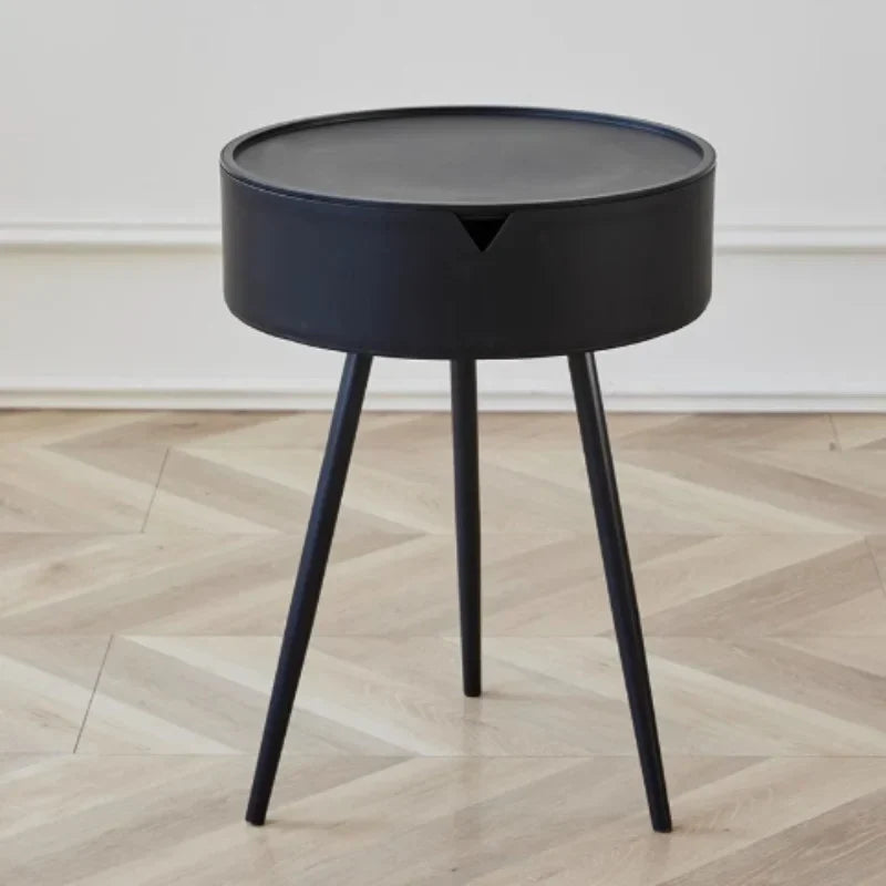 Compact Round End Table with Storage and Easy Move Design