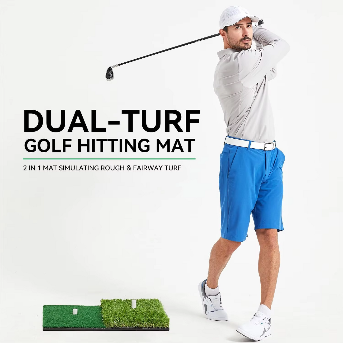 Compact Golf Practice Mat with Built-in Tee Holder