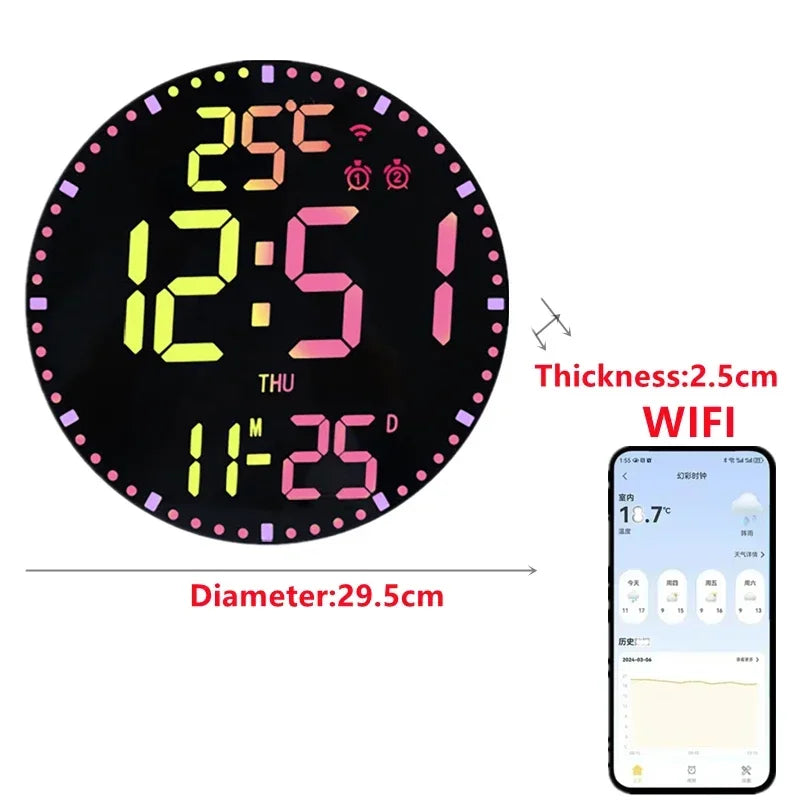 Digital LED Wall Clock with Calendar and WiFi
