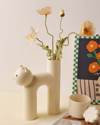 Decorative Clay Kitty Figurine Vase