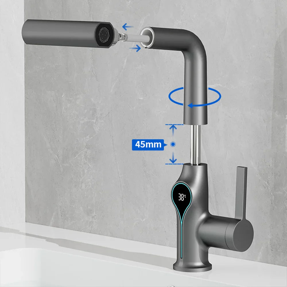 Modern Faucet with LED Temperature Control and Spray Nozzle