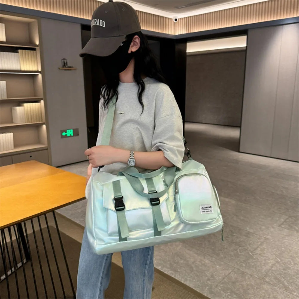 Spacious Holographic Weekend Travel Bag with Shoe Pocket